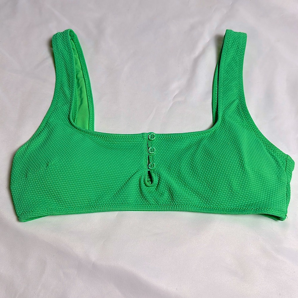 Aerie green jacquard scoop bikini top with cute button up detail